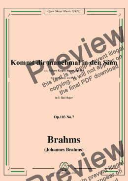 page one of Brahms-Kommt dir manchmal in den Sinn,Op.103 No.7,in E flat Major