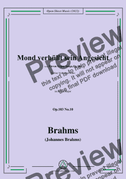 page one of Brahms-Mond verhullt sein Angesicht,Op.103 No.10,in B flat Major