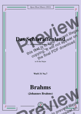 page one of Brahms-Das Schlaraffenland (In Polen steht ein Haus),WoO 31 No.7