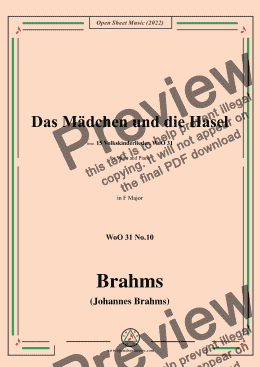 page one of Brahms-Das Madchen und die Hasel (Es wollt ein Madchen brechen gehn),WoO 31 No.10