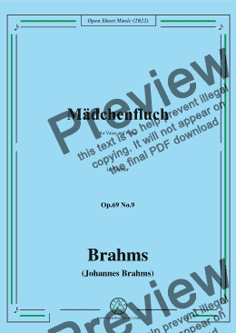 page one of Brahms-Madchenfluch,Op.69 No.9 in f minor