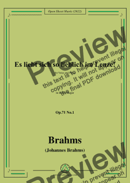 page one of Brahms-Es liebt sich so lieblich im Lenze!Op.71 No.1 in B flat Major