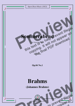 page one of Brahms-Sommerabend,Op.84 No.1 in e minor