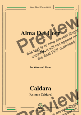 page one of Caldara-Alma Del Core,in F Major,for Voice and Piano