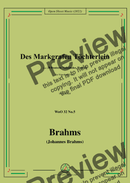 page one of Brahms-Des Markgrafen Tochterlein,WoO 32 No.5,in a minor,for Voice and Piano