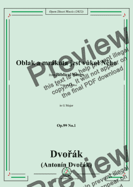 page one of Dvořák-Oblak a mrákota jest vůkol Něho,in G Major,Op.99 No.1,from Biblical Songs,for Voice and Piano