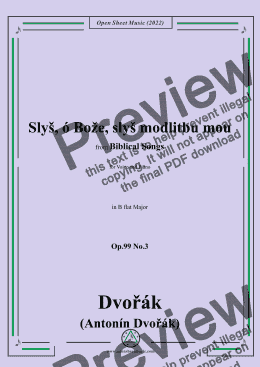 page one of Dvořák-Slyš,ó Bože,slyš modlitbu mou,in B flat Major,Op.99 No.3,from Biblical Songs,for Voice and Piano