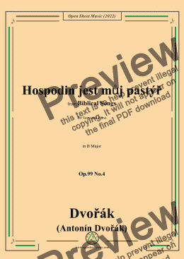 page one of Dvořák-Hospodin jest můj pastýř,in B Major,Op.99 No.4,from Biblical Songs,for Voice and Piano