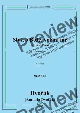 page one of Dvořák-Slyš,ó Bože,volání mé,in D Major,Op.99 No.6,from Biblical Songs,for Voice and Piano