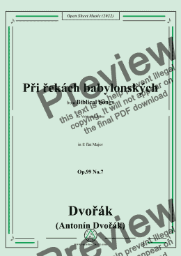 page one of Dvořák-Při řekách babylonských,in E flat Major,Op.99 No.7,from Biblical Songs,for Voice and Piano