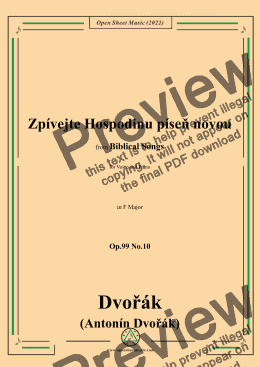 page one of vořák-Zpívejte Hospodinu píseň novou,in F Major,Op.99 No.10,from Biblical Songs,for Voice and Piano