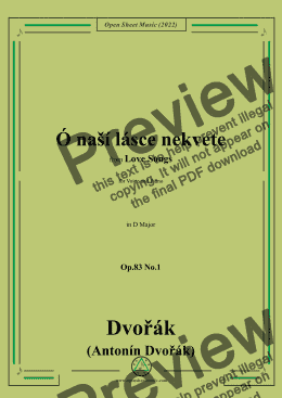 page one of Dvořák-Ó naší lásce nekvete,in D Major,Op.83 No.1,from Love Songs,for Voice and Piano