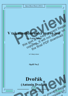 page one of Dvořák-V tak mnohém srdci mrtvo jest,in f sharp minor,Op.83 No.2,from Love Songs,for Voice and Piano