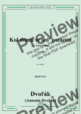 page one of Dvořák-Kol domu se ted' potácím,in e minor,Op.83 No.3,from Love Songs,for Voice and Piano