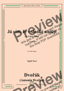 page one of Dvořák-Já vím,že v sladké naději,in D flat Major,Op.83 No.4,from Love Songs,for Voice and Piano