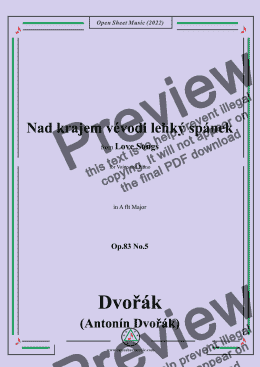 page one of Dvořák-Nad krajem vévodi lehký spánek,in A flt Major,Op.83 No.5,from Love Songs,for Voice and Piano