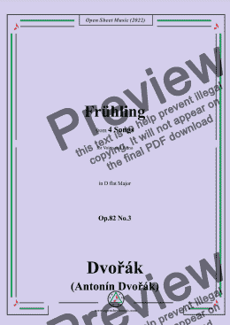 page one of Dvořák-Frühling,in D flat Major,Op.82 No.3,from 4 Songs,for Voice and Piano