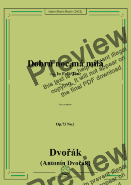 page one of Dvořák-Dobrú noc,má milá,in e minor,Op.73 No.1,from In Folk Tone,for Voice and Piano