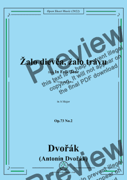 page one of Dvořák-Žalo dievča,žalo trávu,in A Major,Op.73 No.2,from In Folk Tone,for Voice and Piano