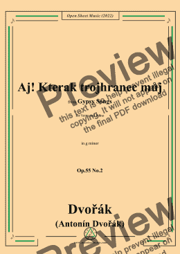 page one of Dvořák-Aj!Kterak trojhranec můj,in g minor,Op.55 No.2,from Gypsy Songs,for Voice and Piano