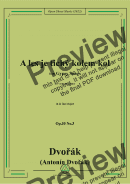 page one of Dvořák-A les je tichý kolem kol,in B flat Major,Op.55 No.3,from Gypsy Songs,for Voice and Piano