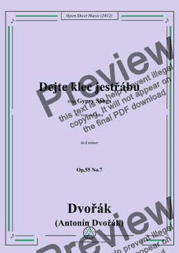 page one of Dvořák-Dejte klec jestřábu,in d minor,Op.55 No.7,from Gypsy Songs,for Voice and Piano