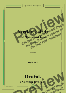 page one of Dvořák-Nereidy,balada,in d minor,Op.50 No.2,from 3 Modern Greek Poems,for Voice and Piano