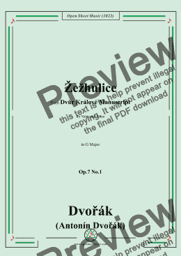 page one of Dvořák-Žežhulice(The Cuckoo),in G Major,for Voice and Piano