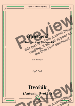 page one of Dvořák-Opuščená(The Forsaken),in B flat Major,for Voice and Piano