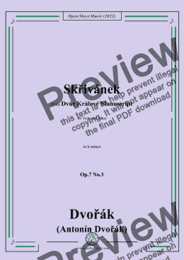 page one of Dvořák-Skřivánek(The Lark),in b minor,Op.7 No.3,from Dvůr Kralove Manuscript,for Voice and Piano