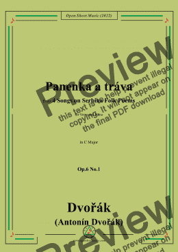 page one of Dvořák-Panenka a tráva,in C Major,Op.6 No.1,from 4 Songs on Serbian Folk Poems,for Voice and Piano