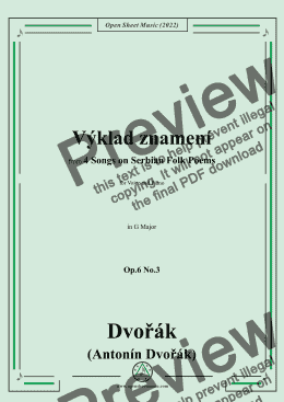 page one of Dvořák-Výklad znamení,in G Major,Op.6 No.3,from 4 Songs on Serbian Folk Poems,for Voice and Piano