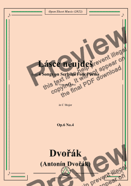 page one of Dvořák-Lásce neujdeš,in C Major,Op.6 No.4,from 4 Songs on Serbian Folk Poems,for Voice and Piano