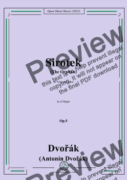 page one of Dvořák-Sirotek(The Orphan),in A Major,Op.5,for Voice and Piano