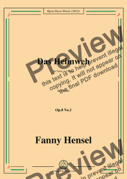 page one of Fanny Hensel-Das Heimweh,Op.8 No.2,in c minor,for Voice and Piano