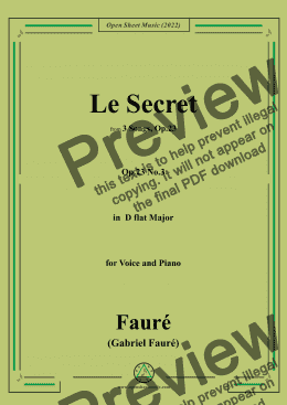 page one of Fauré-Le Secret,from 3 Songs,Op.23 No.3,in D flat Major,for Voice&Piano