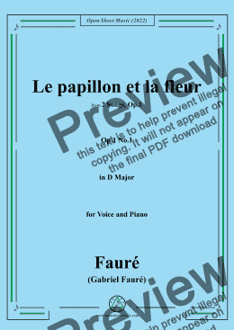 page one of Fauré-Le papillon et la fleur,Op.1 No.2,from '2 Songs,Op.1',in D Major,for Voice and Piano