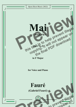 page one of Fauré-Mai,Op.1 No.2,from '2 Songs,Op.1',in F Major,for Voice and Piano