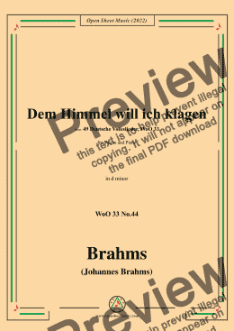 page one of Brahms-Dem Himmel will ich klagen,WoO 33 No.44