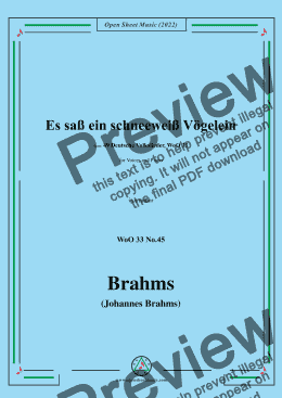 page one of Brahms-Es sass ein schneeweiss Vogelein,WoO 33 No.45