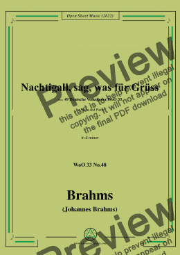 page one of Brahms-Nachtigall,sag,was fur Gruss,WoO 33 No.48