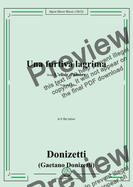 page one of Donizetti-Una furtiva lagrima,in b flat minor,for Voice and Piano