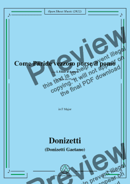 page one of Donizetti-Come Paride vezzoso porse il pomo,in F Major,for Voice and Piano