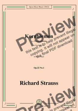 page one of Richard Strauss-Kornblumen,Op.22 No.1,from Madchenblumen,in D flat Major