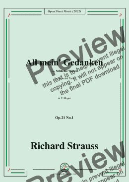 page one of Richard Strauss-All mein' Gedanken,Op.21 No.1,from Schlichte Weisen,in E Major