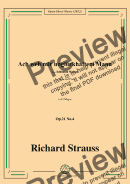 page one of Richard Strauss-Ach weh mir unglückhaftem Mann,Op.21 No.4,from Schlichte Weisen,in G Major