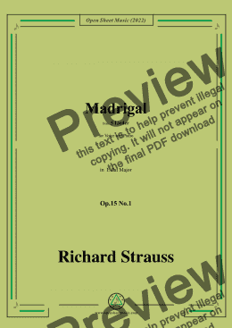 page one of Richard Strauss-Madrigal,in E flat Major,Op.15 No.1,from 5 Lieder