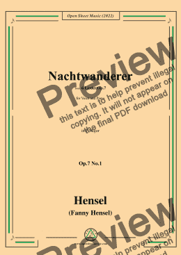 page one of Fanny Hensel-Nachtwanderer,Op.7 No.1,from '6 Lieder,Op.7',in F Major,for Voice and Piano