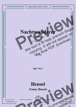 page one of Fanny Hensel-Nachtwanderer,Op.7 No.1,from '6 Lieder,Op.7',in G Major,for Voice and Piano