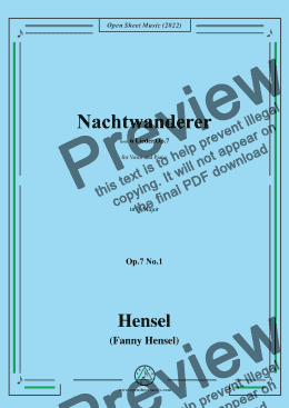 page one of Fanny Hensel-Nachtwanderer,Op.7 No.1,from '6 Lieder,Op.7',in A Major,for Voice and Piano